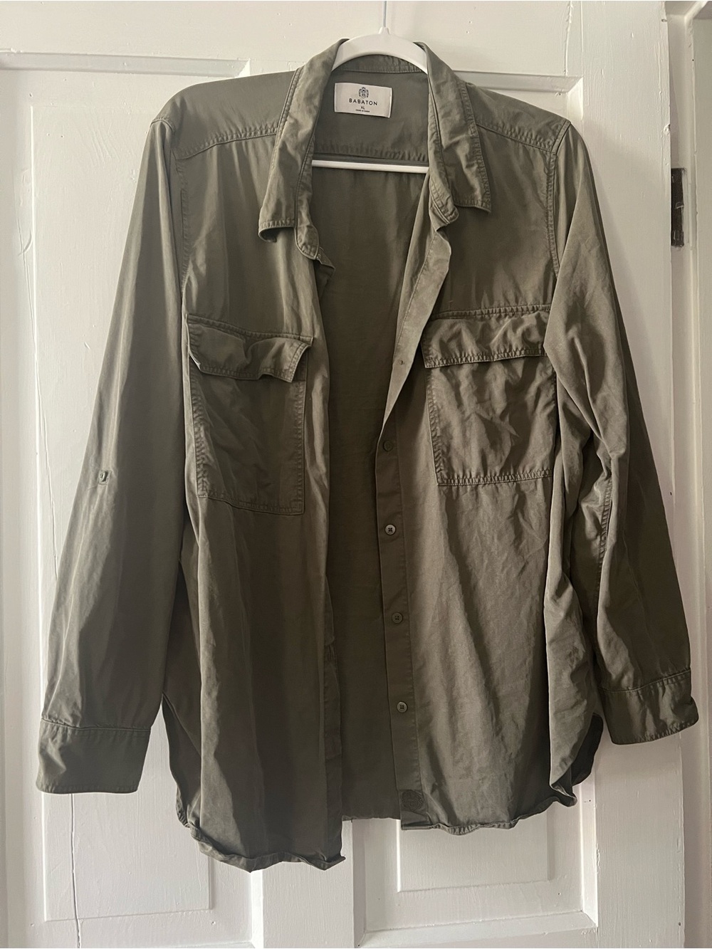 Babaton Aritzia utility shirt olive green